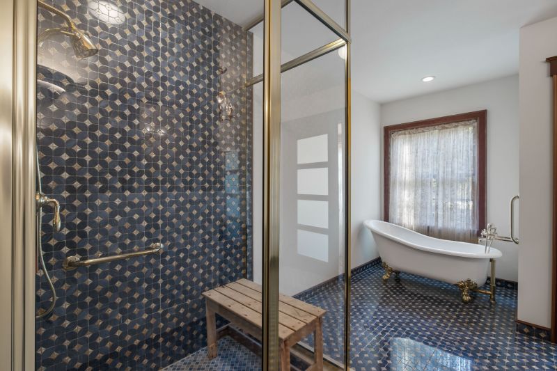Elegant bathroom featuring bold tiles